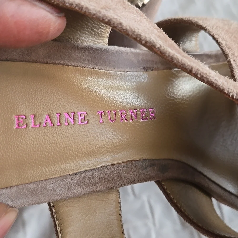 Elaine Turner Women's Tan Suede Wedge Sandals Summer Shoes